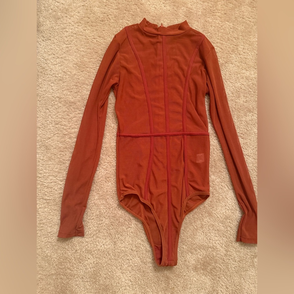Rust Orange Long Sleeve One Piece